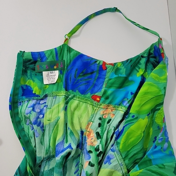 Jams World Women's Green Multicolor Sea Flower Sundress With Belt Size XL - Picture 14 of 16